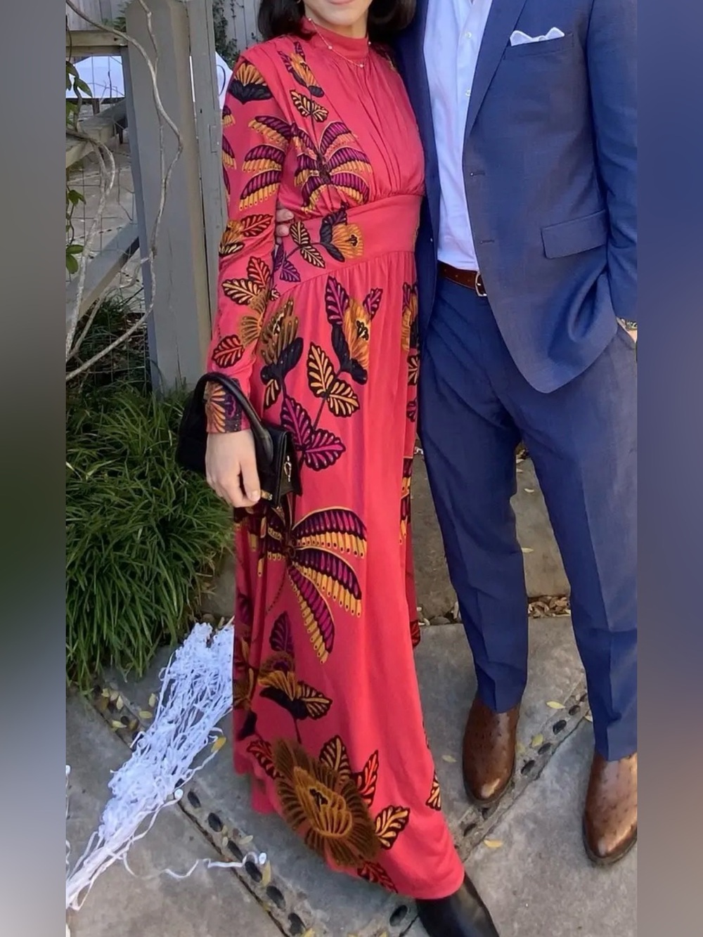 Elegant Red Floral Long-Sleeve Maxi Dress - Picture 6 of 12